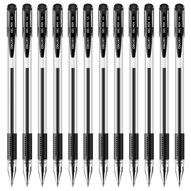得力(deli)办公子弹头中性笔 水笔签字笔 6600es/0.5mm黑色 中性笔12支装