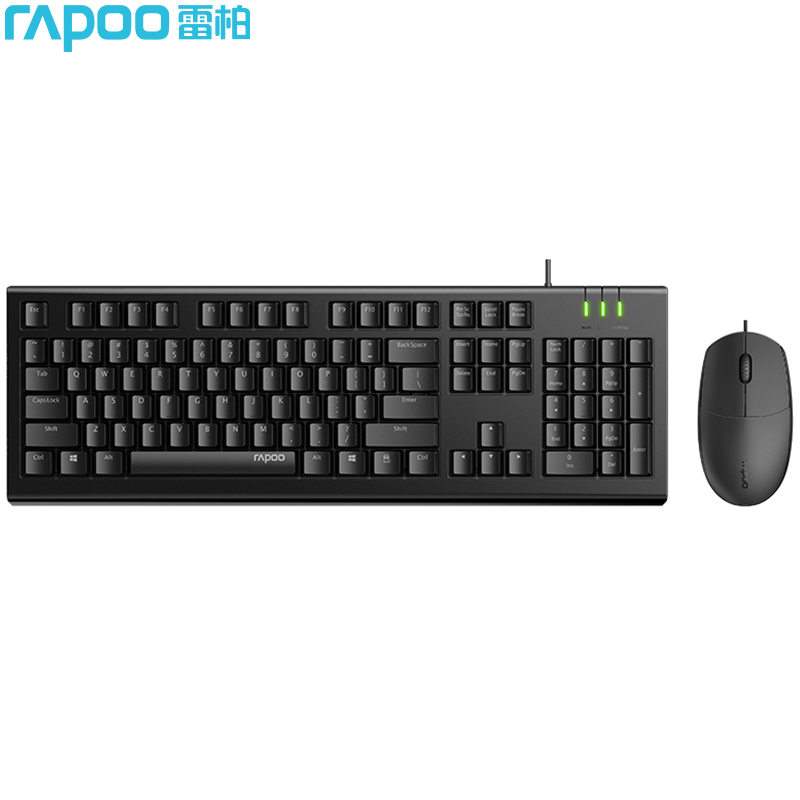 雷柏（Rapoo） 键鼠套装 有线键鼠套装 办公键盘鼠标套装 防泼溅 电脑键盘 黑色